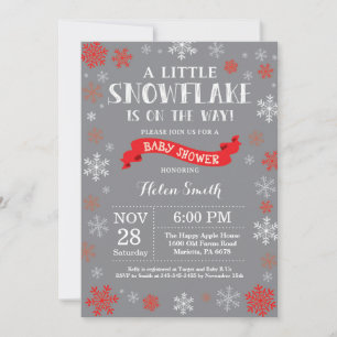 Winter Baby Shower Red White and Gray Snowflake Invitation