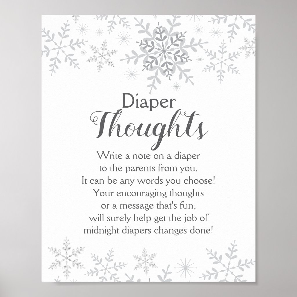Winter Baby Shower Snowflakes Diaper Thoughts Sign