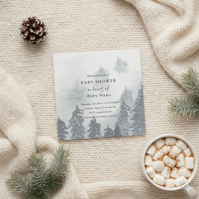 Winter baby shower snowy trees invitation (Winter baby shower snowy trees invitation.)