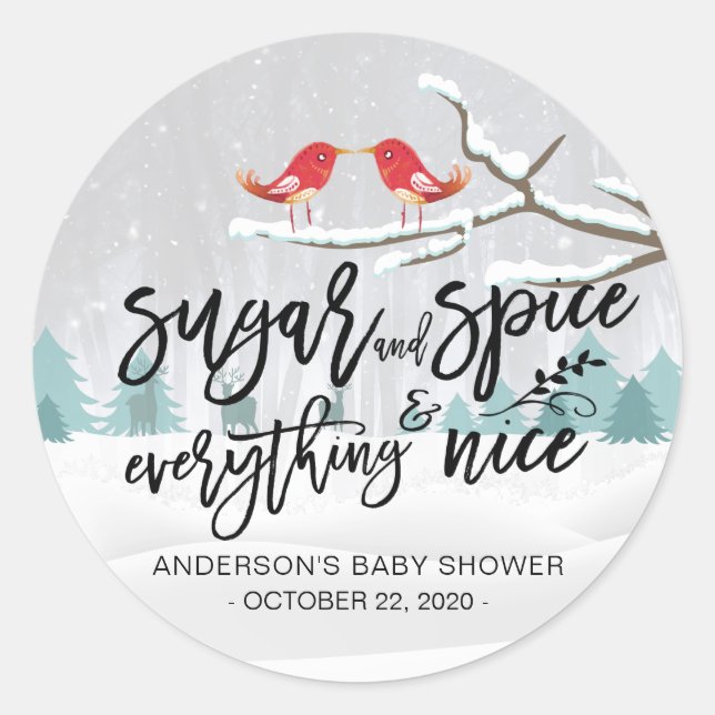 Winter Baby Shower Sugar & Spice & Everything Nice Classic Round Sticker (Front)