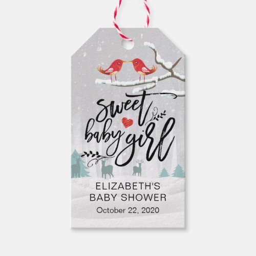 Winter Baby Shower Sweet Baby Girl Chic Snow Scene Gift Tags
