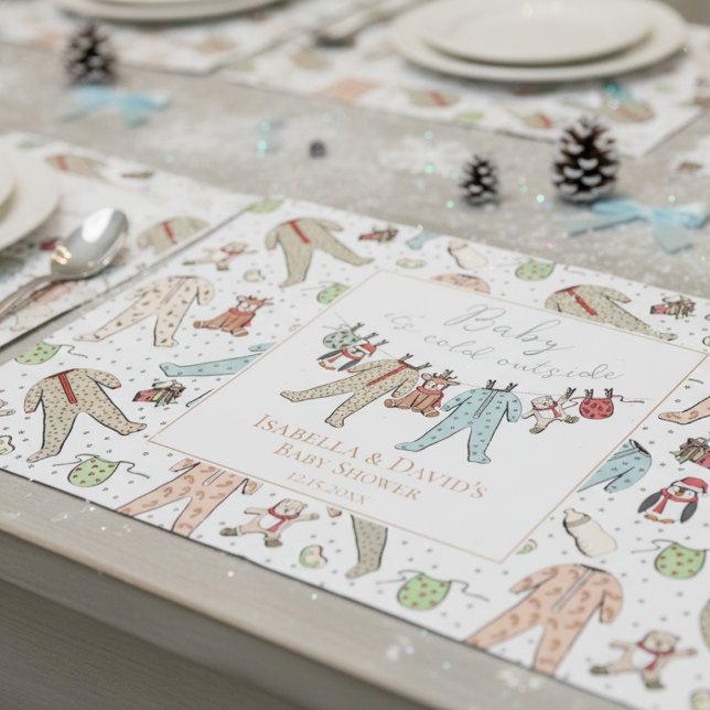 Winter Baby Shower Tearaway Paper Placemats (Cute Rustic Winter Baby It's Cold Outside Christmas Baby Shower Paper Placemats for Mother to Be.)