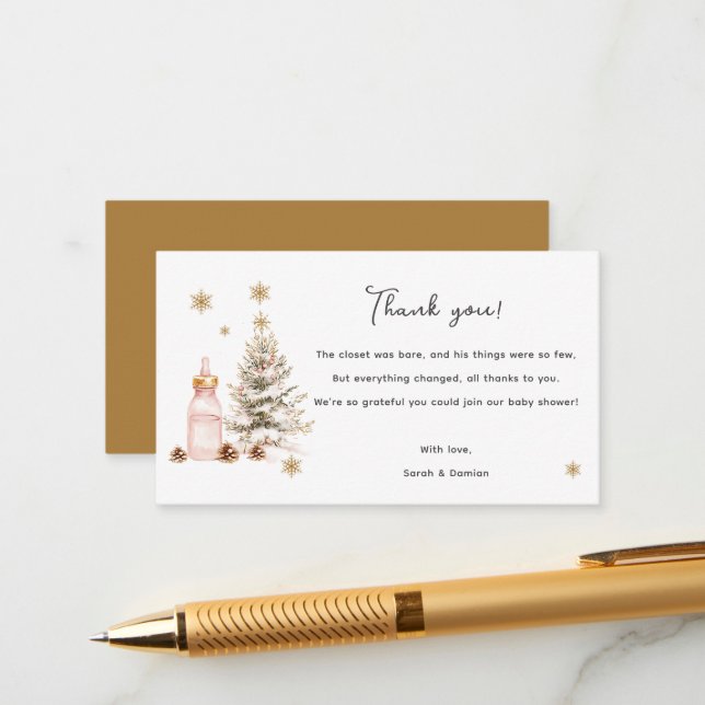 Winter Baby Shower Thank you Enclosure Card (Front/Back In Situ)
