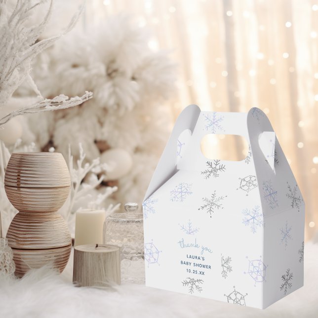Winter Baby Shower Thank You Favor Boxes (baby shower gift box with snowflakes in light blue and silver (faux glitter))