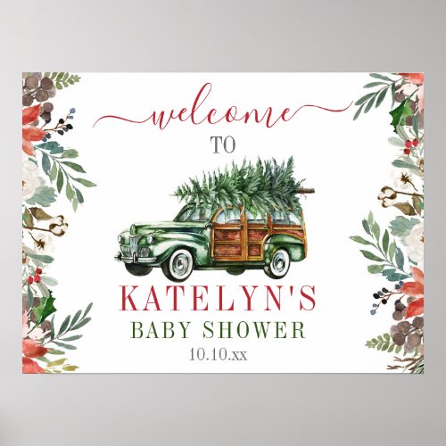 Winter Baby Shower Welcome Sign Greenery Truck