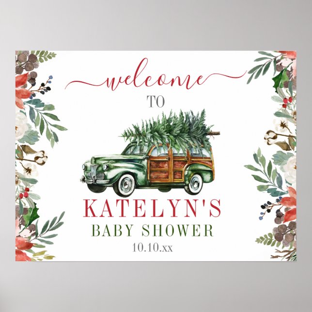 Winter Baby Shower Welcome Sign Greenery Truck (Front)