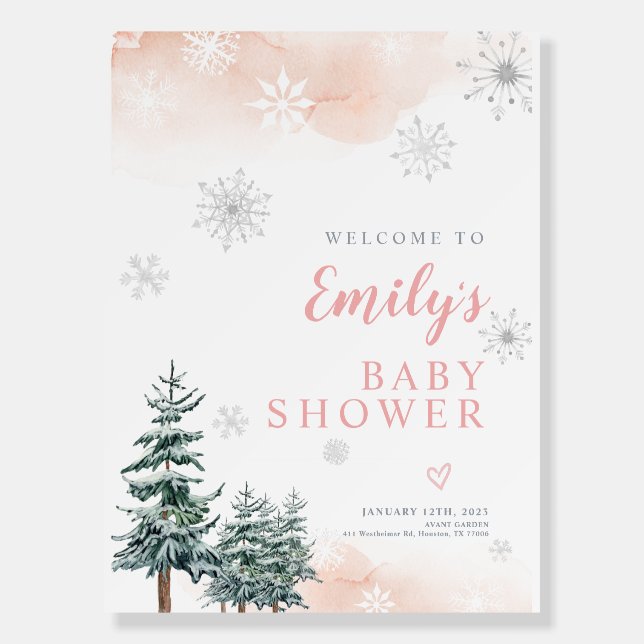 Winter Baby Shower Welcome sign, Pink  Foam Board (Front)