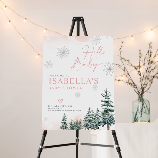 Winter Baby Shower Welcome Sign, Pink Winter  Foam Board (In Situ (Stand))