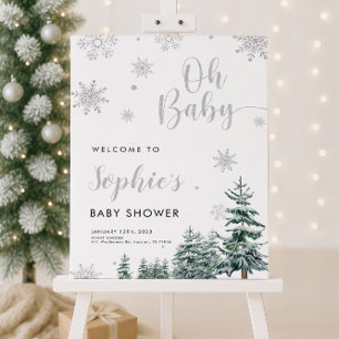 Winter baby shower welcome sign silver glitter