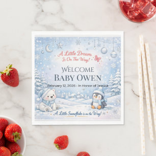 Winter Baby Shower Welcome Sign   Snowflake Boy Napkins
