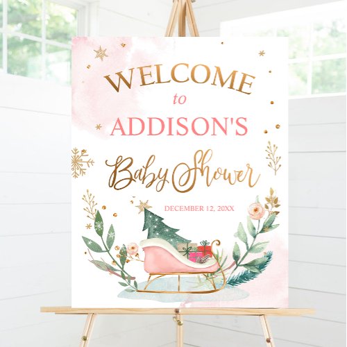 Winter Baby Shower Welcome Sleigh Cold Outside Poster