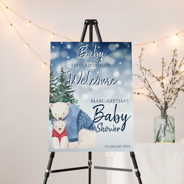 Winter baby shower with polar bear welcome foam board (In Situ (Stand))