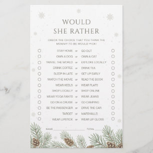 Winter Baby Shower Would She Rather Game