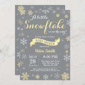 Winter Baby Shower Yellow White and Gray Snowflake Invitation (Front/Back)