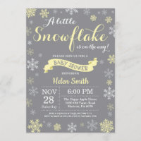 Winter Baby Shower Yellow White and Gray Snowflake Invitation