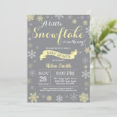 Winter Baby Shower Yellow White and Gray Snowflake Invitation (Standing Front)
