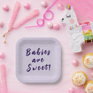 Winter Baby Sprinkle   Purple Snow Flurry Paper Plates