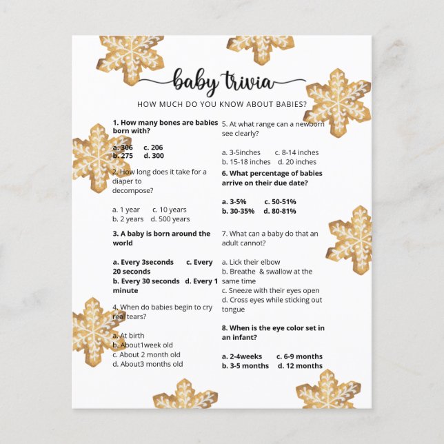 Winter Baby Trivia | Baby Shower Game (Front)