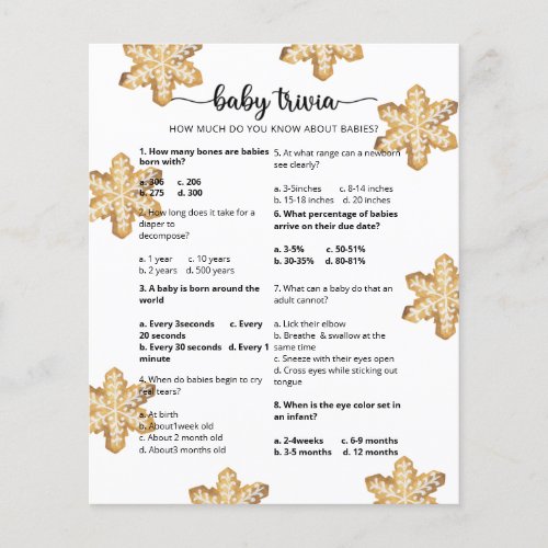 Winter Baby Trivia  Baby Shower Game