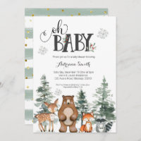 Winter baby woodland baby shower invitation