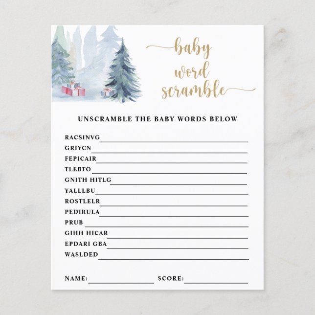 Winter Baby Word Scramble | Baby Shower Game (Front)