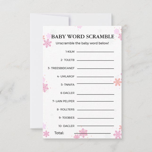 Winter Baby word scramble baby shower game (Front)