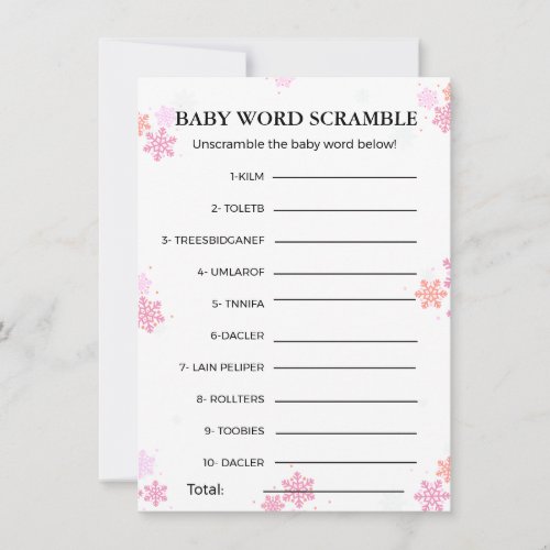 Winter Baby word scramble baby shower game Card
