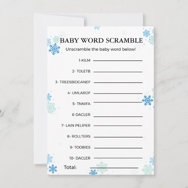 Winter Baby word scramble baby shower game Card (Front)