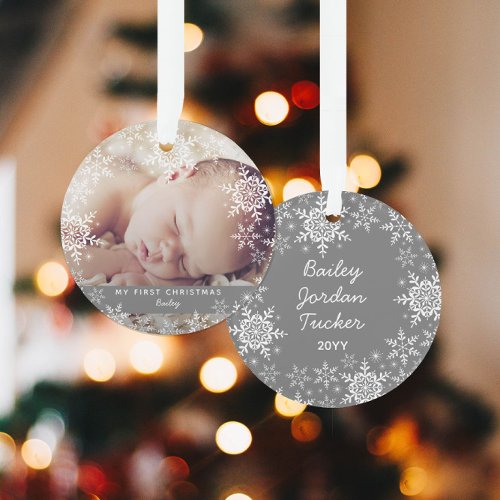 Winter Babys First Christmas Snowflakes Photo Ornament