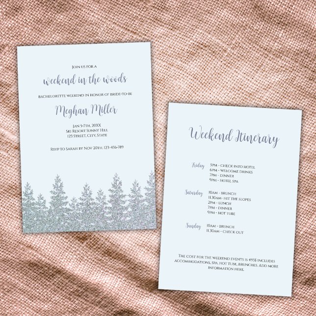Winter Bachelorette Weekend In The Woods Itinerary Invitation (weekend in the woods winter bachelorette party weekend itinerary)