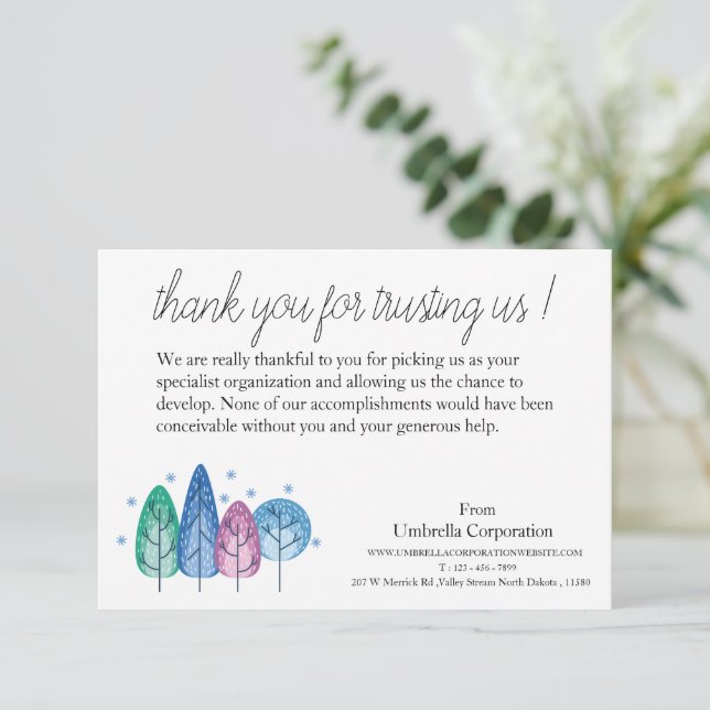 Winter Background Business  Thank You Card (Standing Front)