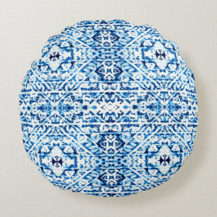 Winter Background. Watercolor Hand Painted Blue In Round Pillow