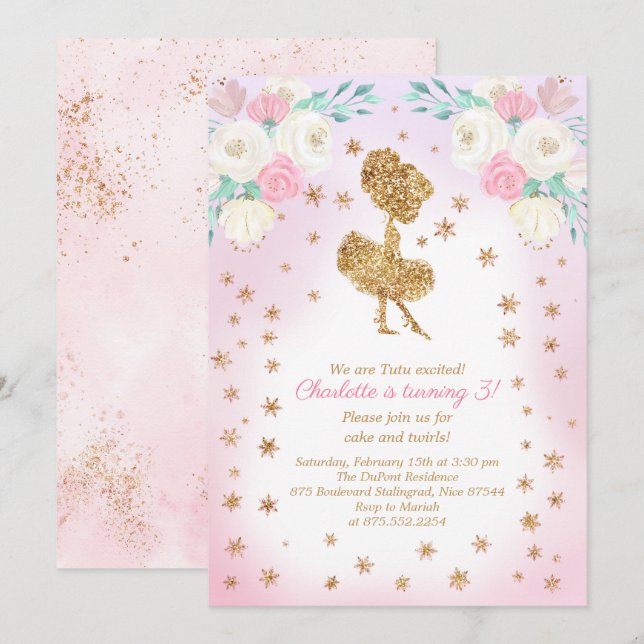 Winter Ballerina Glitter Birthday Invitation (Front/Back)