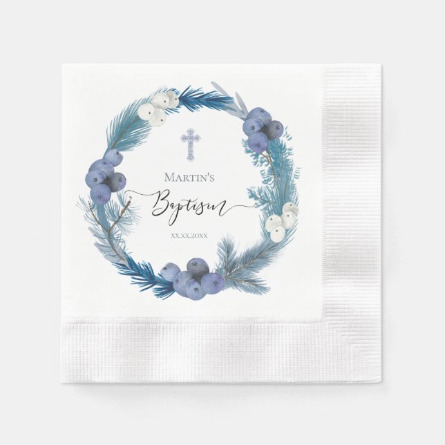 winter Baptism blue wreath Paper Napkins (Front)