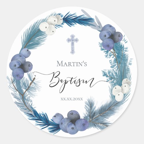 winter Baptism Classic Round Sticker