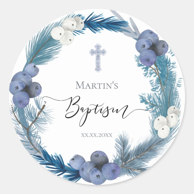 winter Baptism Classic Round Sticker (Front)