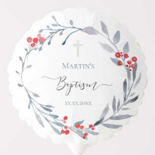 winter Baptism dusty blue wreath balloon