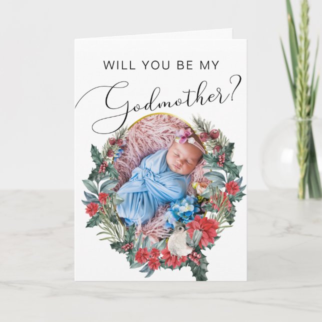 Winter Baptism Godmother Proposal Card (Front)