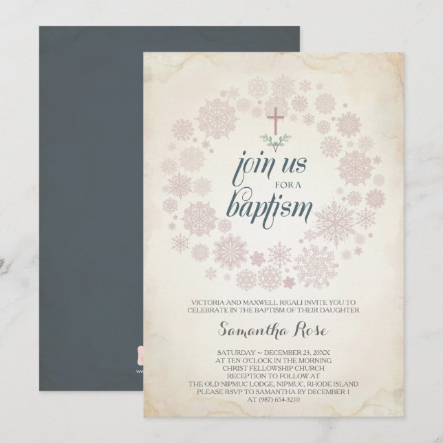 Winter Baptism Invitation Template, Girl (Front/Back)