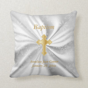 Winter Baptism on White Satin Throw Pillow