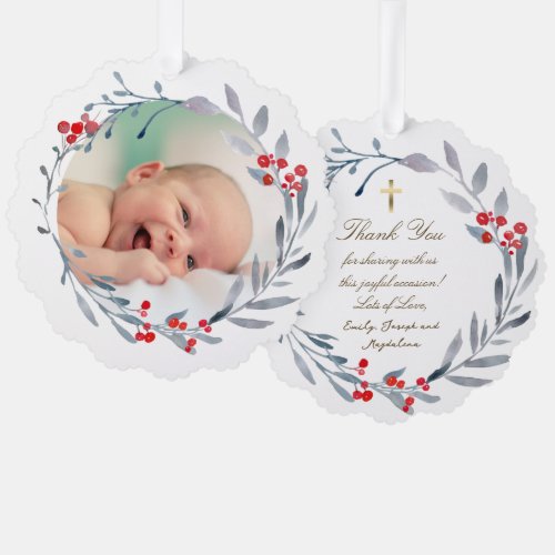 winter Baptism thank you  Ornament Card