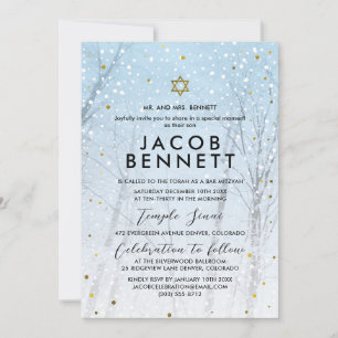 Winter Bar Mitzvah Invitation Snowy Forest