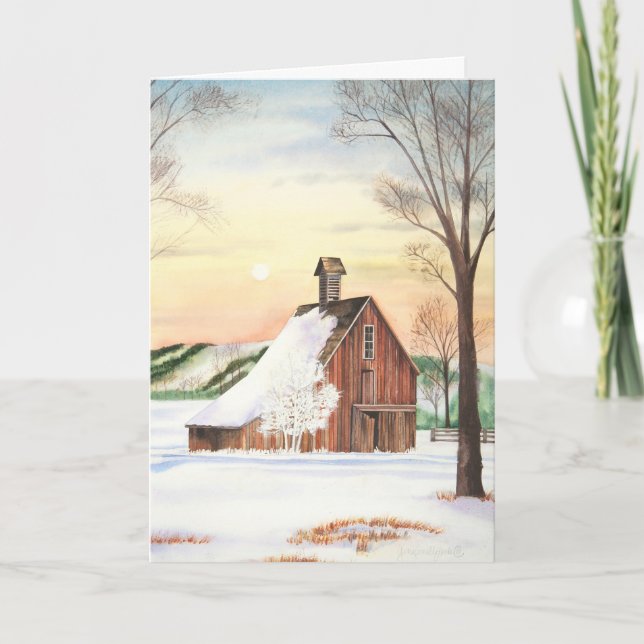 Winter Barn Christmas Holiday Card (Front)