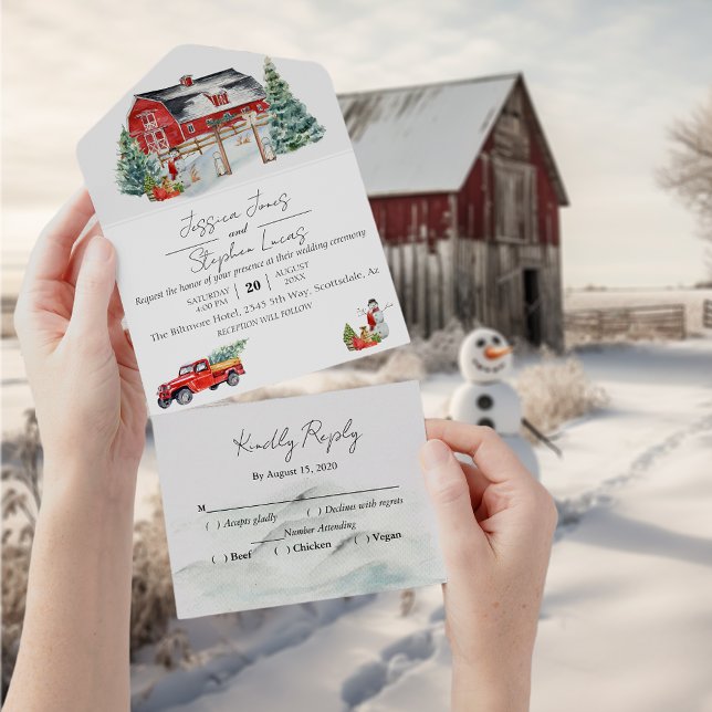 Winter Barn Christmas Snow  All In One Invitation (Creator Uploaded)