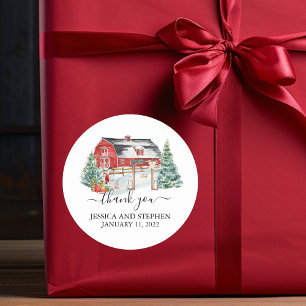 Winter Barn Christmas Wedding   Classic Round Sticker