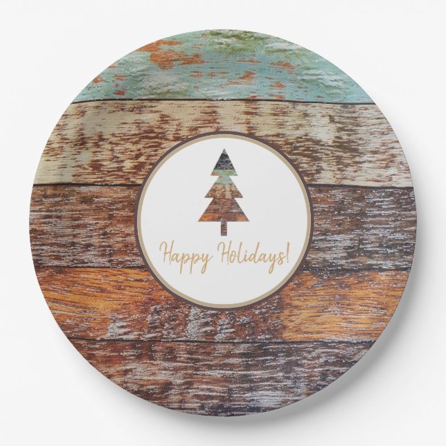 Winter Barn, Happy Holidays Paper Plates (Front)