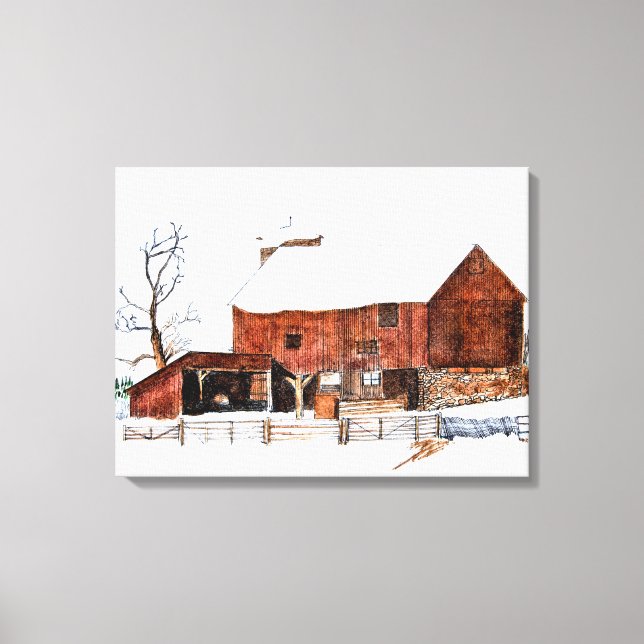 Winter Barn Painting  Canvas Print (Front)