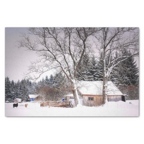 Winter Barn Snuggled in Snow  Tissue Paper