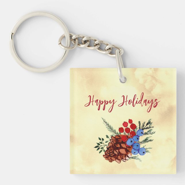Winter Barries Cone Merry Christmas Trees Branch Keychain (Front)