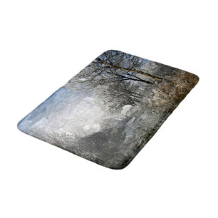 Winter Bayou Trees Landscape Watercolor Painting Bath Mat